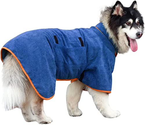 KIKNIN Dog Bathrobe, Dog Drying Coat with Velcro Closure, Microfiber Dog Drying Robe, Adjustable Collar and Waist Pet Towel, Quick Drying and Moisture Absorption to Prevent Pet Hair Loss