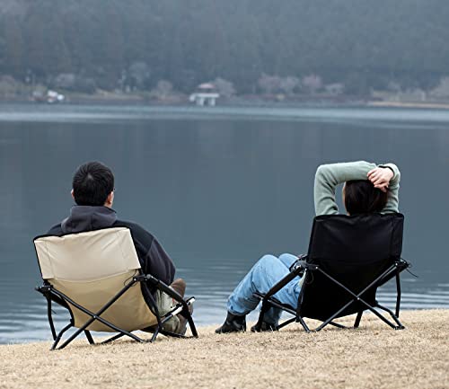 S'more Low Beach Chairs with Carry Bag, Camping Chair with Padded Armrests, Lightweight Folding Chairs for Camping, Hiking, Backpacking, Picnicking, Lawn, Outdoor, Concert, Sand, Black