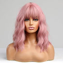 BERON 14 Inches Women Girls Short Curly Synthetic Wig with Bangs Lovely Pink