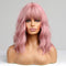 BERON 14 Inches Women Girls Short Curly Synthetic Wig with Bangs Lovely Pink