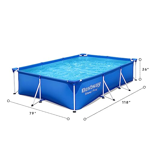 Bestway Steel Pro 9.8' x 6.6' x 26" Rectangular Steel Frame Above Ground Outdoor Backyard Swimming Pool Set with 330 GPH Filter Pump