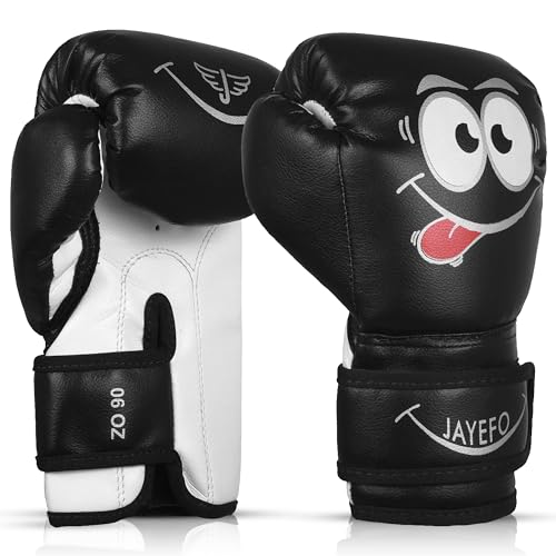 Jayefo Boxing Gloves for Kids & Children - Youth Boxing Gloves for Boxing, Kick Boxing, Muay Thai and MMA - Beginners Heavy Bag Gloves for Heavy Boxing Punching Bag - 4 Oz - Black