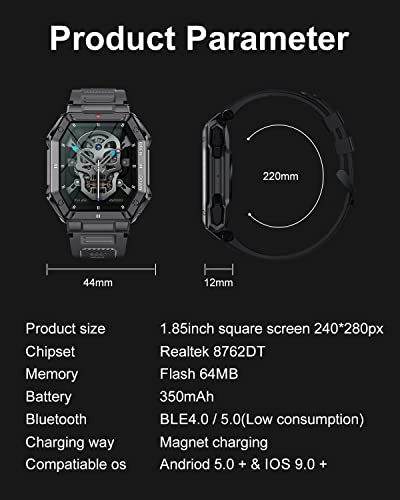 LIGE Military Smart Watches for Men,5ATM Waterproof Outdoors Tactics Sport Fitness Activity Tracker Watch, 1.85'' HD Blood Pressure/Heart Rate Monitor SmartWatches Compatible with iOS and Android