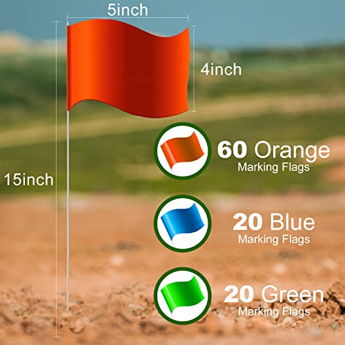 Zozen 100 Pack Marking Flags, Orange&Green&Blue, Marker Flags for Lawn, 15x4x5 Inch Landscape Flgs, Irrigation Flags, Lawn Flags,Yard Markers, Match with for Distance Measuring Wheel.