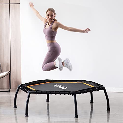 Zupapa Fitness Trampoline Without Armrests Removes Screws to Protect Bungee Cords, Mini Silent Rebounder for Indoor Outdoor, Max Load 330 lbs (Hexagonal, 45 inch)