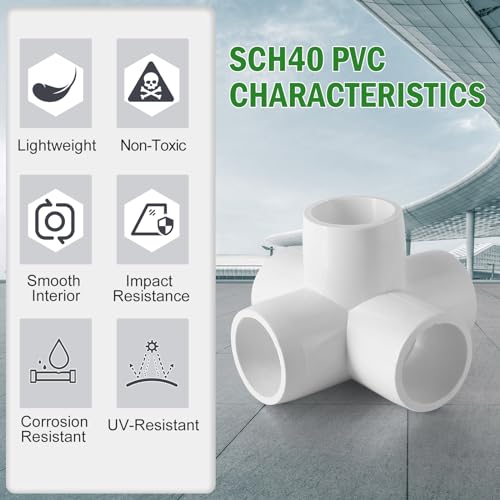 Zernmiarder 5 Way PVC Pipe Fittings 1/2 Inch, PVC Elbow Corner Side Outlet Tee Fitting, SCH40 Furniture Grade PVC Pipe Connectors - Fits 1/2" PVC Pipes, 12 Pieces