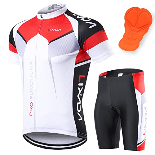 (M(EU), White) - Lixada Men Breathable Quick Dry Comfortable Short Sleeve Jersey + Padded Shorts Cycling Clothing Set Riding Sportswear