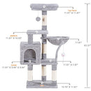 Heybly Cat Tree with Toy, Cat Tower condo for Indoor Cats, Cat House with Padded Plush Perch, Cozy Hammock and Sisal Scratching Posts, Light Gray HCT004SW