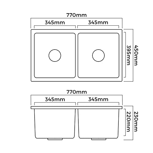 Welba Kitchen Sink Rectangle Double Bowls 770x450x230mm White