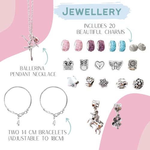 LIV&LOVE Music Jewellery Box with Necklace Pendant and Charm Bracelet Set|Jewllery Musical Box| Music Box for Girls|Dancing Ballerina Box| Music Box Ballerina (Pink Ballet Box + Ballerina Doll)