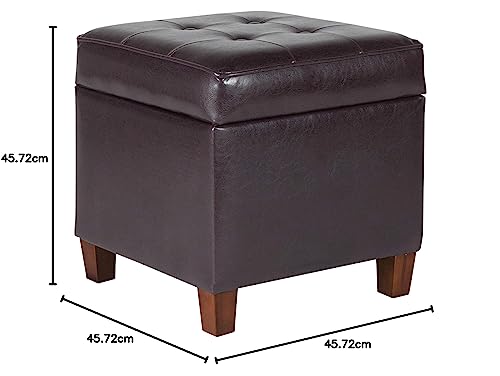 HomePop Leatherette Tufted Square Storage Ottoman with Hinged Lid, Brown