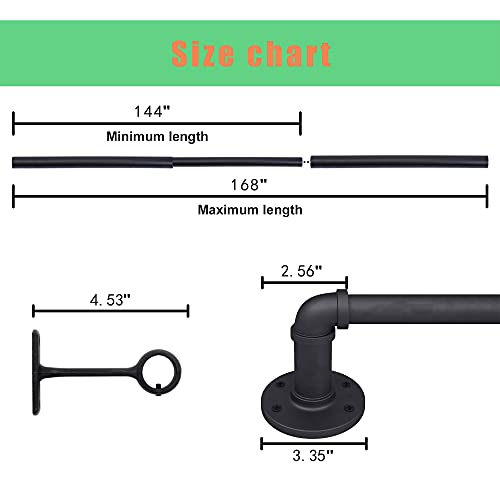 Industrial Curtain Rod, 144-168 Inch, Curtain Rods, Black Curtain Rod, Outdoor Curtain Rod, Rustic Curtain Rod, Room Divider Curtain Rod, Black