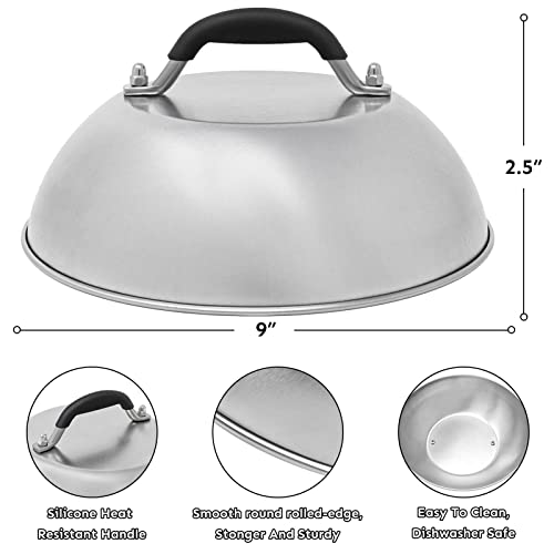 HULISEN Cheese Melting Dome & Smashed Burger Press, 9 Inch Heavy Duty Round Basting Cover with Stainless Steel Burger Smasher, Griddle Accessories Kit for Flat Top Grill Cooking Indoor/Outdoor