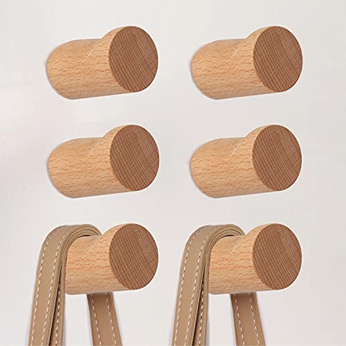 CRSWHA Natural Wood Hooks for Wall,6 Pack Wall-Mounted Wooden Hat Hooks,Modern  Decorative Wooden Wall Pegs for Entryway Wall,Heavy Duty Coat Hanger Hooks  for Hanging Bags,Towels,Purse(Beech Wood)