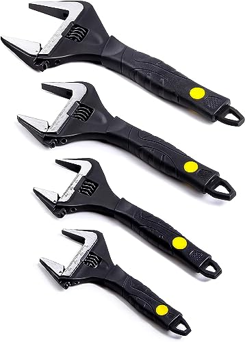Zeguard Sharp-tec Adjustable Spanner Set, Wide Jaw Opening Adjustable Wrench, Plumbing Tools for Plumbers, 6"+8"+10"+12"