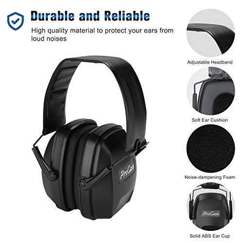 ProCase Professional Noise Reduction Ear Muffs, NRR 28dB Shooters Safety Hearing Protection Headphones, Adjustable Noise Cancelling Headset Ear Defenders for Manufacturing – Black