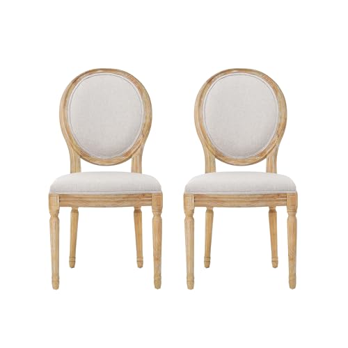 Christopher Knight Home Phinnaeus Polyester Beige Fabric Dining Chair (Set of 2), 2-Pcs Set