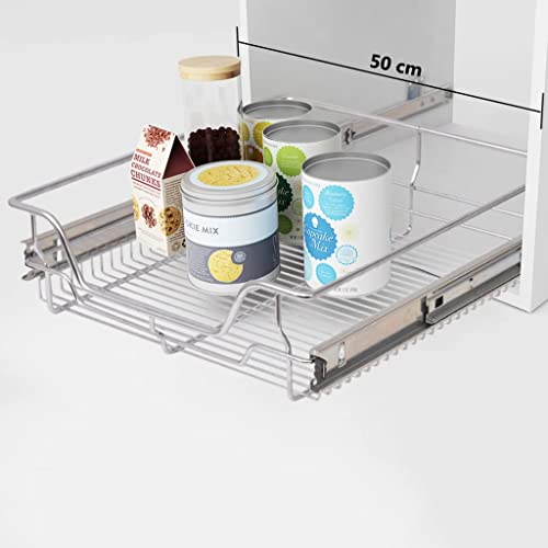 'vidaXL Pull-Out Metal Baskets 2 pcs - Versatile Drawers for 500 mm Wide Kitchen Cabinets - Easy-to-Install, Removable for Cleaning, Silver