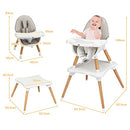 BABY JOY 5 in 1 High Chair, Convertible High Chairs for Babies and Toddlers/Booster Seat/Table and Chair Set, Infant Wooden Highchair w/ 5-Point Harness, 4-Position Removable Tray & PU Cushion (Gray)