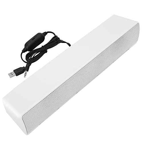 Akozon White Sound Bars, Player Bass Surround Sound Box Tv Bass Bar to Fit Any 3.5mm Input for PC Cellphones (White) USB Wired Stereo Soundbar Music (White)