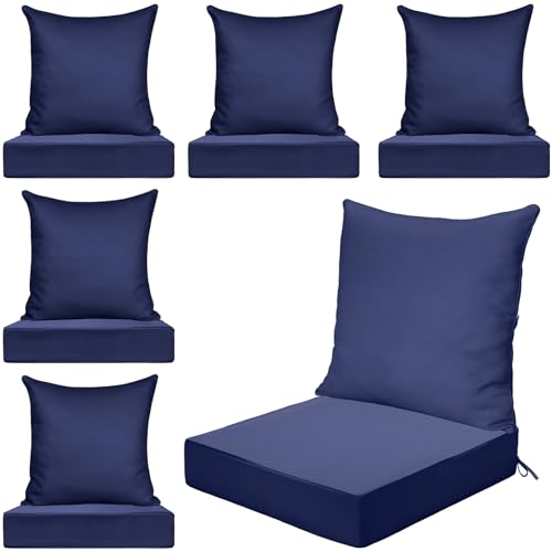 Huwena 6 Pcs Outdoor Deep Seat Chair Cushions Waterproof Patio Chair Cushions Set, Outdoor Cushions for Patio Furniture Replacement, Removable Back Cushion for Chair Sofa Couch(Navy Blue)