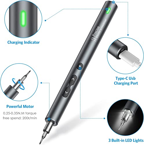 AMIR Mini Electric Screwdriver, Power Precision Screwdriver Set with USB Cable, Cordless Torque Precision Portable Magnetic Repair Tool Kit with LED Lights for Phones Watch Jewelers Computers Laptops