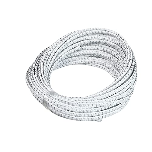 Bettomshin Length 32.8Ft PET Braided Cable Sleeve, Width 4mm Expandable Braided Sleeve for Sleeving Protect and Beautify The Industrial, Electric Wire Electric Cable Silver and White