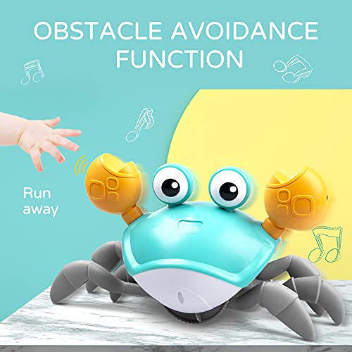 ZONICE Green Crawling Crab Baby Toy with Music and LED Light Up for Kids, Toddler Interactive Learning Development Toy with Automatically Avoid Obstacles,Build in Rechargeable Battery