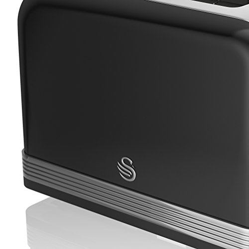 Swan ST19010BN Retro 2-Slice Toaster with Defost/Reheat/Cancle Functions, Cord Storage, 815W, Retro Black