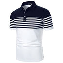 LUJENGEFA Mens Polo Shirt Stripe Short Sleeve Regular Tops Classic Casual Golf Contrast Color T-Shirt White