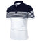 LUJENGEFA Mens Polo Shirt Stripe Short Sleeve Regular Tops Classic Casual Golf Contrast Color T-Shirt White