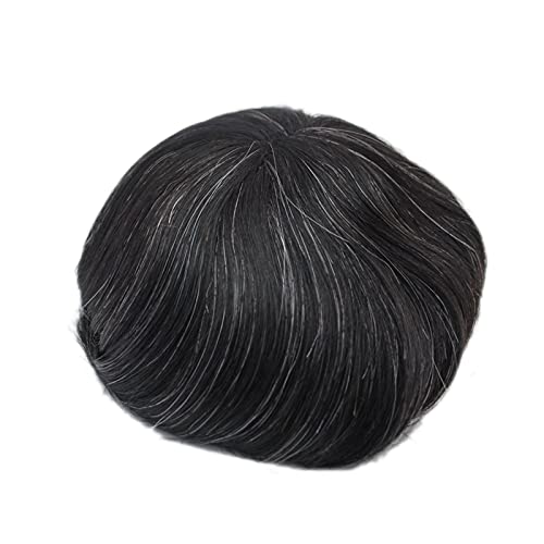 Black Mixed Grey Toupee for Men Mens Natural Hairpiece Remy Human Hair Unit (1B20)