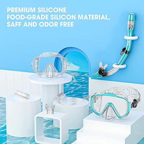 Createy Mask Fin Snorkel Set with Adult Snorkeling Gear, Panoramic View Diving  Mask, Trek Fin, Dry Top Snorkel +Travel Bags, Snorkel for Lap Swimming  Green S/M(Adult US Size 4.5-8.5)