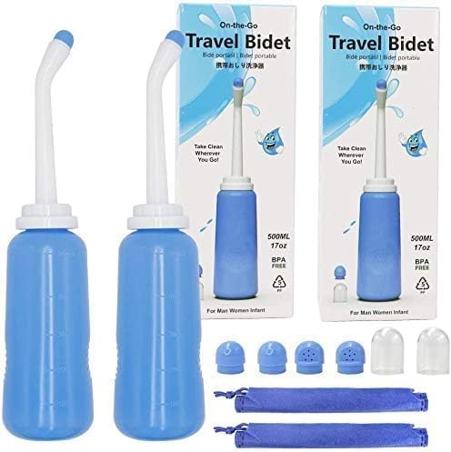 Luxerlife 2PCS Portable Bidet Sprayer, 500ml Travel Bidet Sprayer with Storage Bag, 17oz Handheld Personal Bidet Empty Bottle and Childbirth Cleaner for Outdoor,Camping, Traveling, Driver,Personal Hygiene