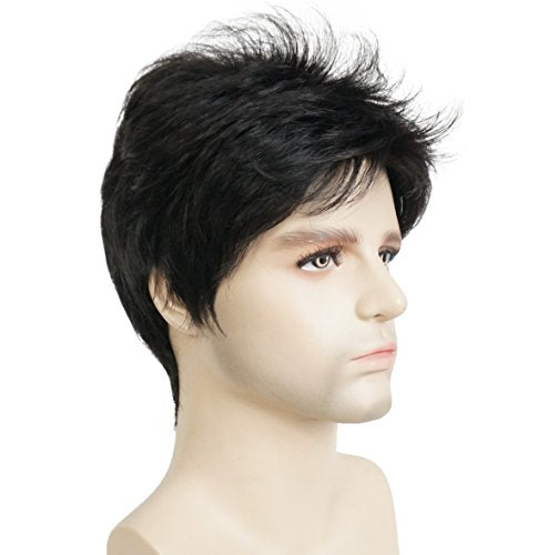 Lydell Men Wig Natural Short Straight Hair Synthetic Full Wigs (Natural Black)