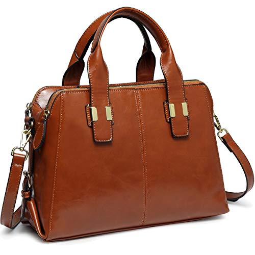 Handbags for Women, VASCHY Smooth PU Leather Top Handle Bag Tote Bag with Triple Compartments Ladies Satchel for Work, Daily Brown