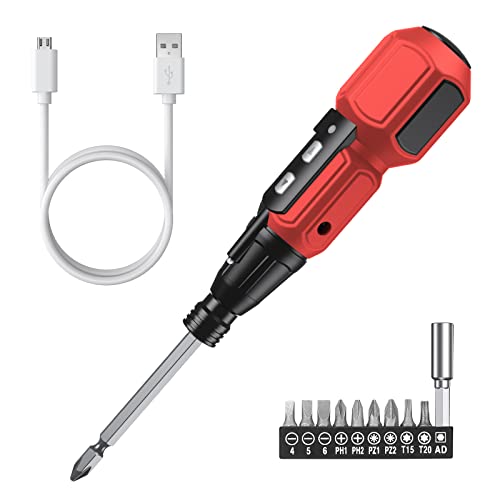 ORIA Electric Screwdriver, Cordless Precision Electric Screwdriver, 9 in 1 Mini Electric Screwdriver Set, Cordless Power Repair Tool Kits with 8 PCS Bits, Charging Cable, for Phones,Toys, PC - Red