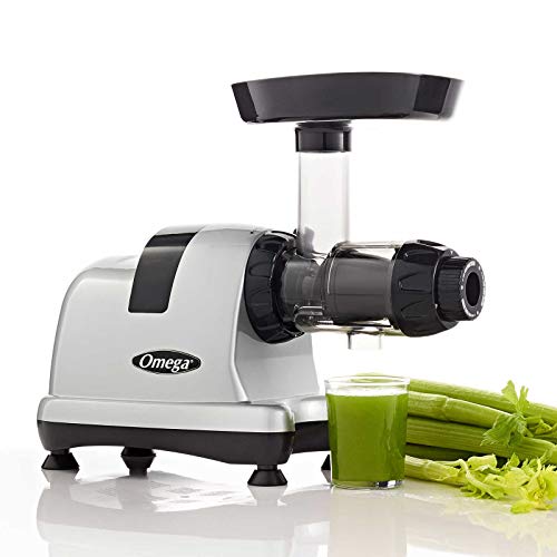 Omega MM900HDS Cold Press Juicer - Celery Juicer, Quiet Dual-Stage Slow Masticating Juicer, 80 RPM, 200W (Silver)