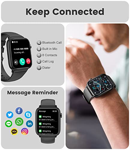 Smart Watch Men Women Bluetooth Answer Make Call for Android iOS Phone 123 Sport Modes Fitness Activity Tracker 1.85"Square Screen Heart Rate Sleep Monitor IP67 Waterproof Black Silicone Smartwatch