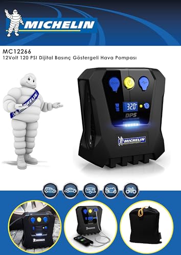 MICHELIN TATA Programmable High Power Rapid Digital Tyre Inflator 12 Volt Compressor with 0 to 30 PSI in 3 Minutes (12266), Black