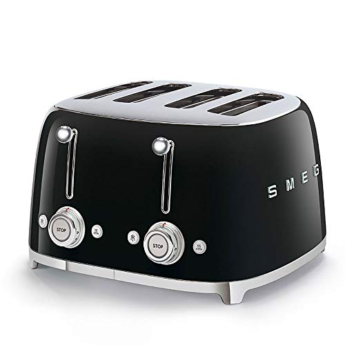 Smeg TSF03BLUK 4 Slice Toaster, Extra Wide Slots, 3 pre set programmes, Black