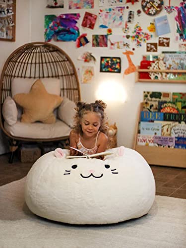 Furry Bean Bag Cover, Creative Kids Bean Bag Chair Cover, Faux Fur Bean Bag for Toddler, Teens and Adults 32x32x18in (Pinky Cat)