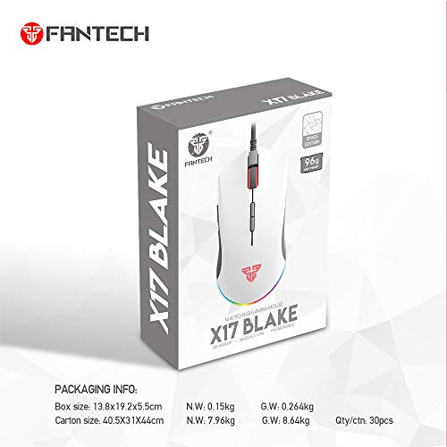 Fantech Gaming PC Mouse 10000 Adjustable DPI Wired RGB LED Light Seven Macro Button Computer Mice (X17) (White)