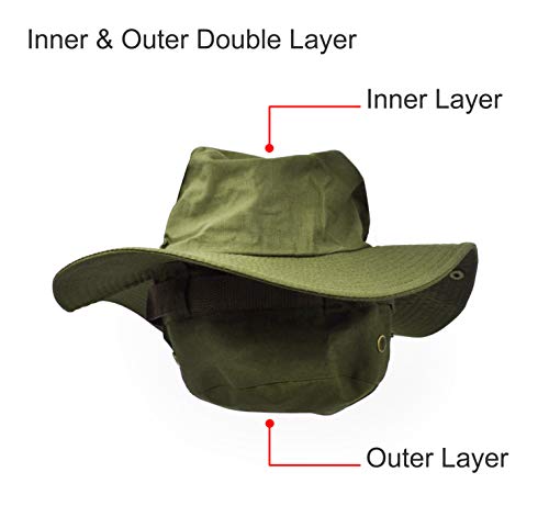 Boonie  Hat, Outdoor Wide Brim Sun Protect Hat, Double Layer Classic US Combat Army Style Bush Jungle Sun Cap for Fishing Hunting Camping Green