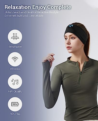 Navly Sleep Headphones, 10Hrs Sports Headband with Soft Cozy Earbuds Comfortable, Headphones Ultra-Thin HD Stereo Speakers Perfect for Sleep,Workout,Running,Yoga,Travel,Insomnia, Dark Black, A Size