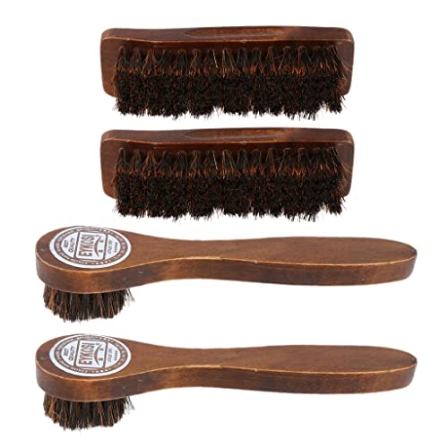 Perfeclan 4pcs Long Wood Handle Bristle Horse Hair Brush Shoe Boot Polish Shine Cleaner