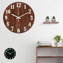 30x30x4cm Luminous Wall Clock Wooden Design Night Lights Round Wall Clock Large Number Wooden Clock for Living Room Bedroom Home Kitchen Office School Easy to Read Glow in Dark