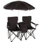 Trademark Innovations Double Folding Camp and Beach Chair with Removable Umbrella and Cooler, Black