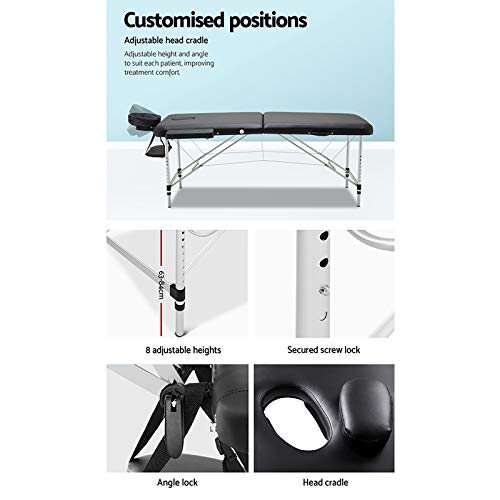 Zenses Massage Table Black 75cm Portable Aluminium, Massages Therapy Bed, Folding Beauty Spa Waxing Tables Headrest 3 Fold Chair Bounes Cover Carry Bag Beds