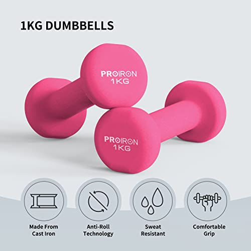 PROIRON Neoprene Dumbbells Set Weights Exercise & Fitness Dumbbells (1kg×2 Pink)
